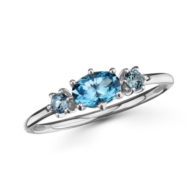 Inel din aur alb de 18K cu topaze albastre