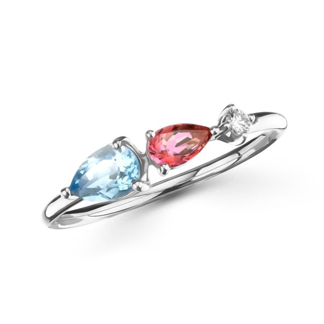 Inel din aur alb de 18K cu topaze lacrimă și diamant rotund