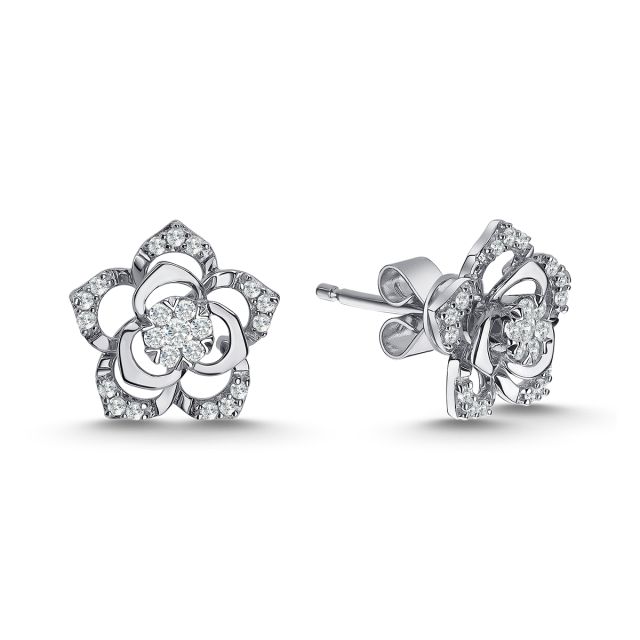 Cercei floare Rosetta din aur de 14K cu diamante (0,191 ct)