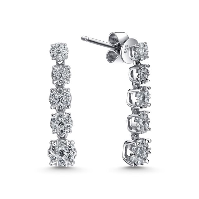 Cercei lungi Rosetta din aur alb de 14K cu diamante (0,505 ct)