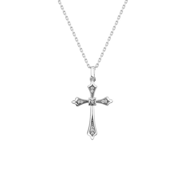 Pandantiv cruce din aur de 14K cu diamante (0,027 ct)
