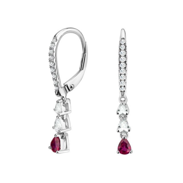 Cercei lungi Eloise din aur alb de 18K cu rubine lacrimă și diamante lacrimă