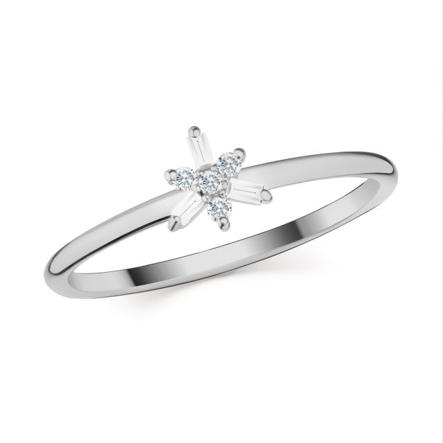 Inel din aur alb de 14K cu diamante baghetă și rotunde (0,06 ct)