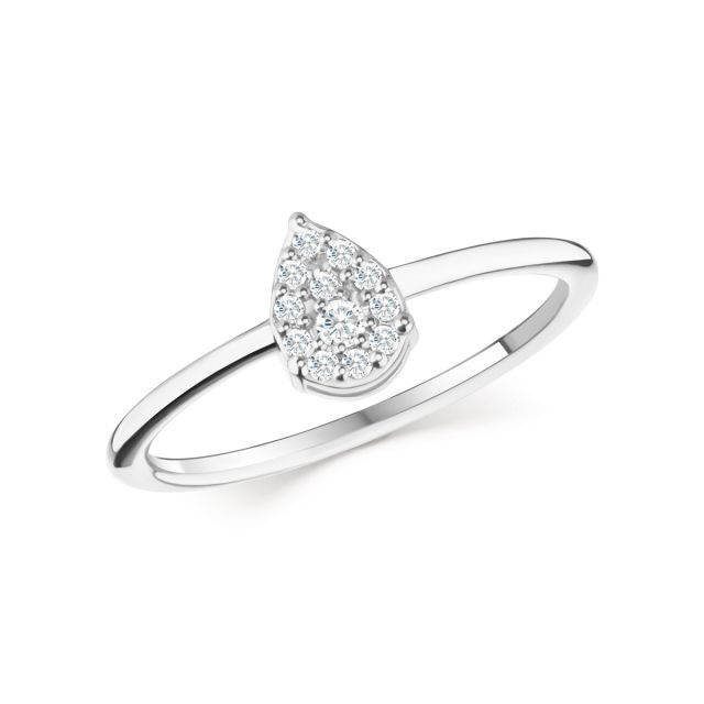 Inel în formă de lacrimă din aur alb de 14K cu diamante (0,07 ct)