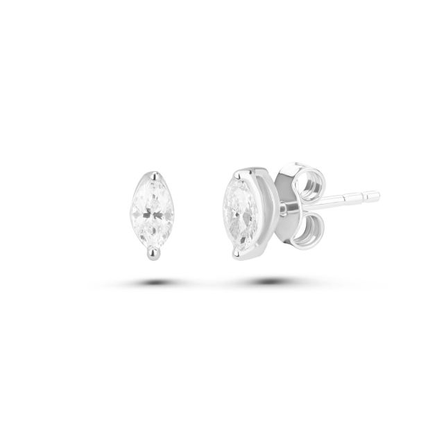 Cercei din aur alb de 14K cu diamante marchiză (0,19 ct)