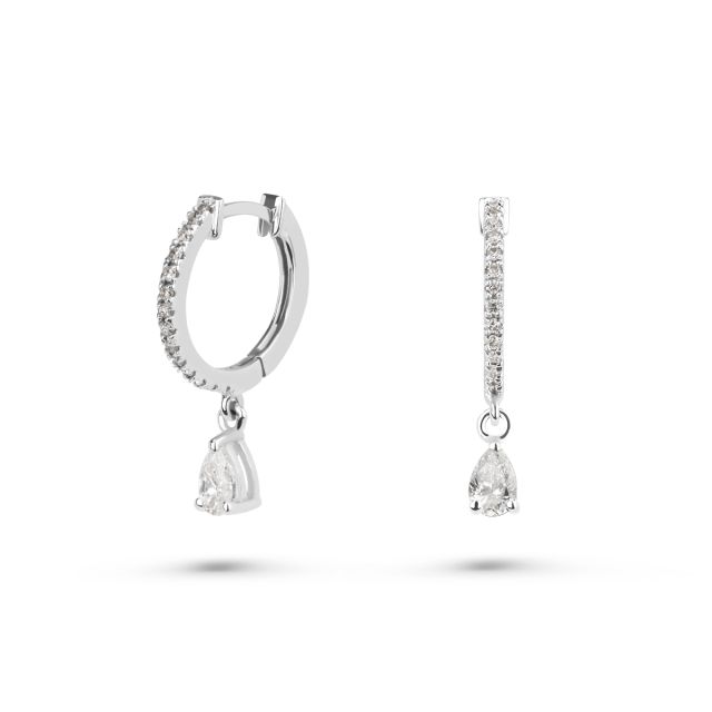 Cercei lungi din aur alb de 14K cu diamante lacrimă (0,49 ct)