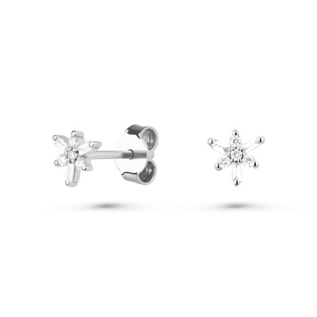 Cercei din aur alb de 14K cu diamante (0,12 ct)