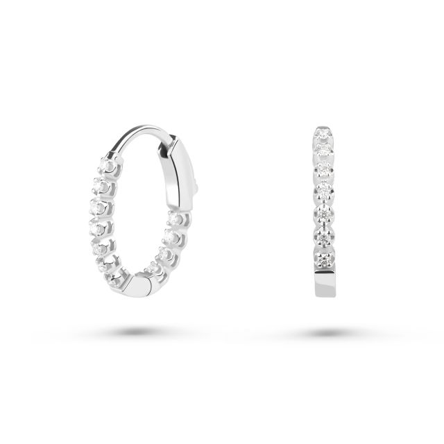 Cercei rotunzi din aur alb de 14K cu diamante (0,24 ct)