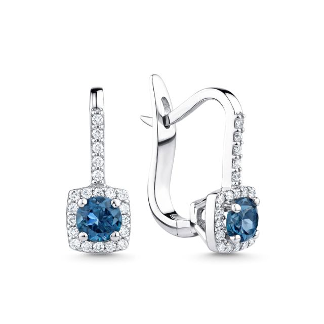 Cercei din aur alb de 14K cu topaze albastru London și diamante