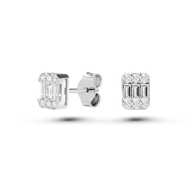 Cercei din aur alb de 14K cu diamante baghetă și rotunde (0,39 ct)