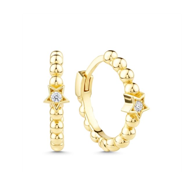 Cercei cu stea din aur de 14K cu diamante (0,030 ct)