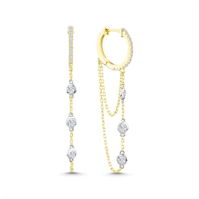 Cercei lungi din aur galben și alb de 14K cu diamante (0,340 ct)