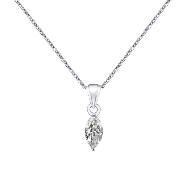 Lanț cu pandantiv din aur alb de 14K cu diamant marchiză (0,19 ct)