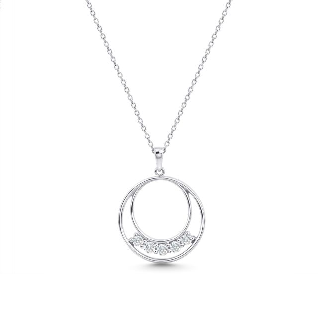 Lanț cu pandantiv cerc din aur alb de 14K cu diamante (0,200 ct)