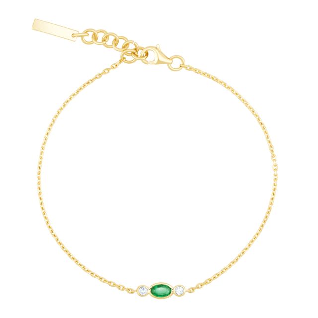 Brățară din aur galben de 14K cu smarald oval și diamante rotunde