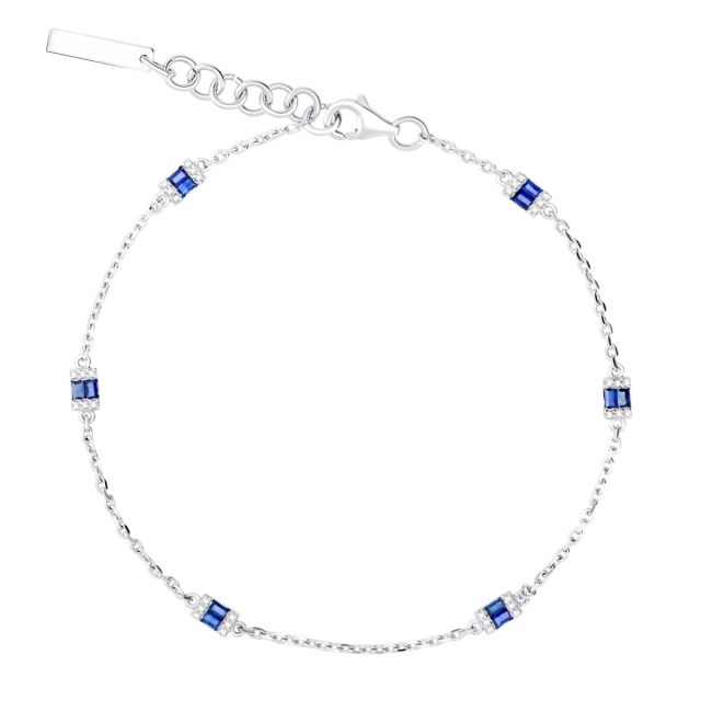 Brățară din aur alb de 14K cu safire baghetă și diamante rotunde