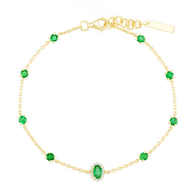Brățară din aur galben de 14K cu smaralde ovale și rotunde și diamante