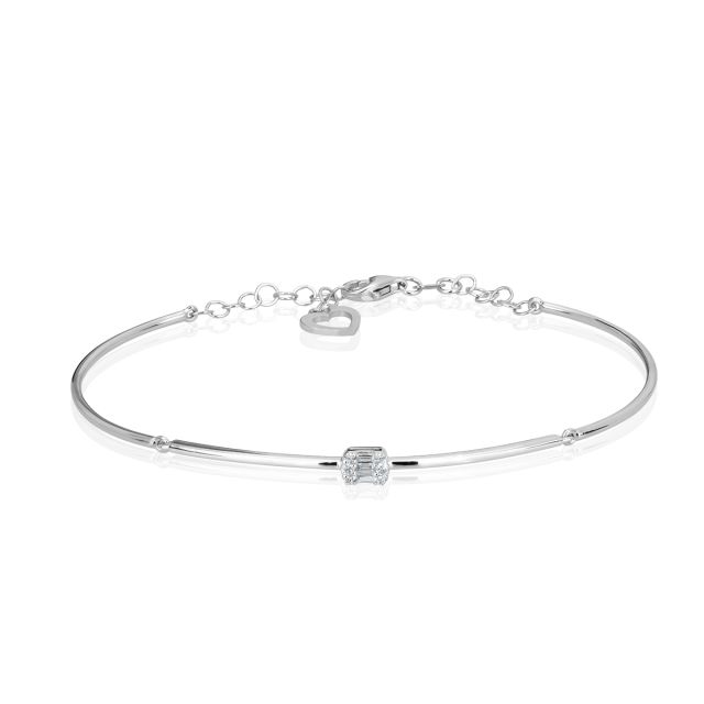 Brățară din aur alb de 14K cu diamante baghetă și rotunde (0,09 ct)
