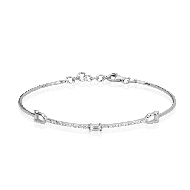 Brățară din aur alb de 14K cu diamante baghetă și rotunde (0,28 ct)