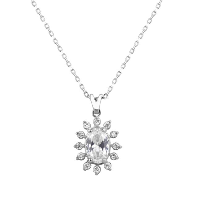 Lanț cu pandantiv din aur de 14K cu safir alb oval și diamante