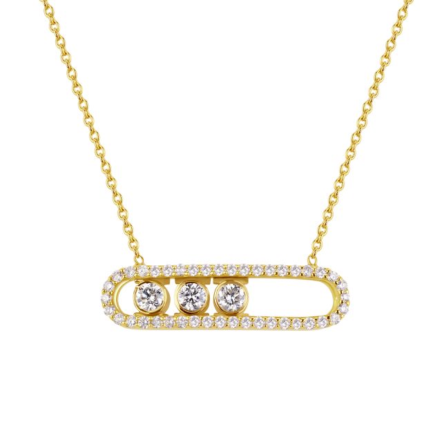 Colier din aur galben de 18K cu diamante pavé și trei diamante rotunde care glisează (0,61 ct)