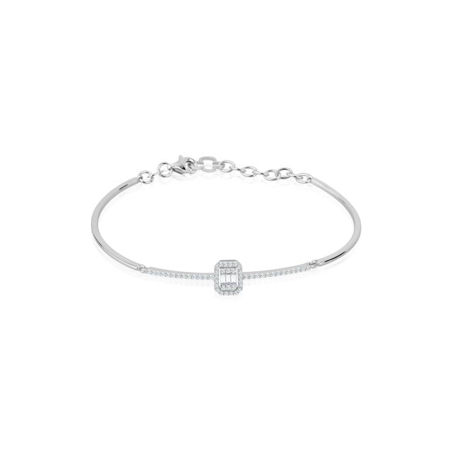 Brățară din aur alb de 14K cu diamante baghetă și rotunde (0,31 ct)
