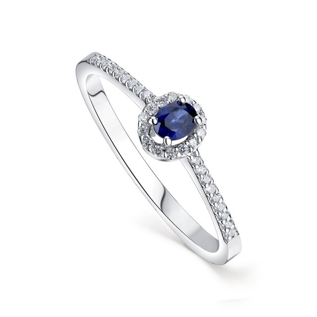 Inel Elektra din aur alb de 14K cu safir oval și diamante