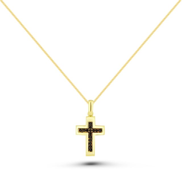 Pandantiv cruce din aur galben de 14K cu spinel negru