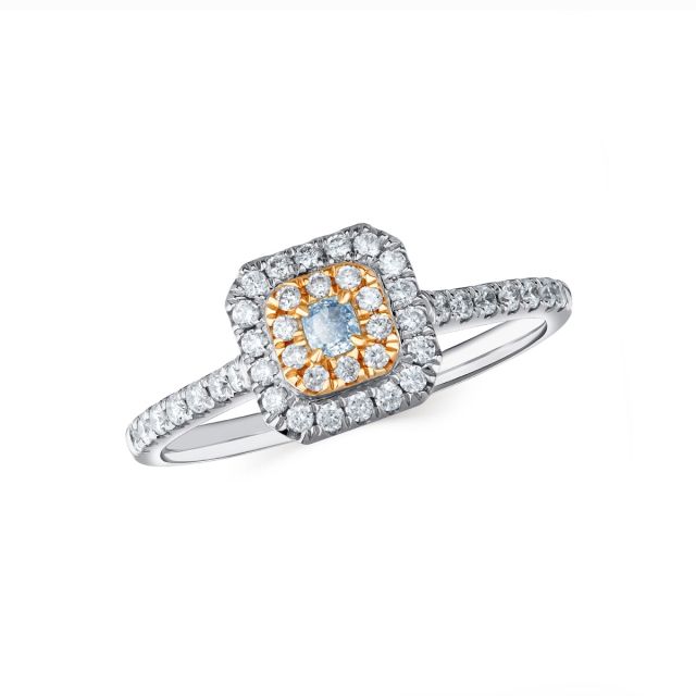 Inel din aur alb și roz de 18K cu diamant albastru și diamante albe (transformabil în pandantiv)