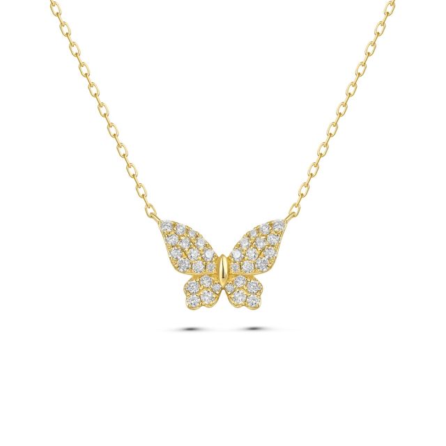 Colier cu fluture din aur de 14K cu diamante