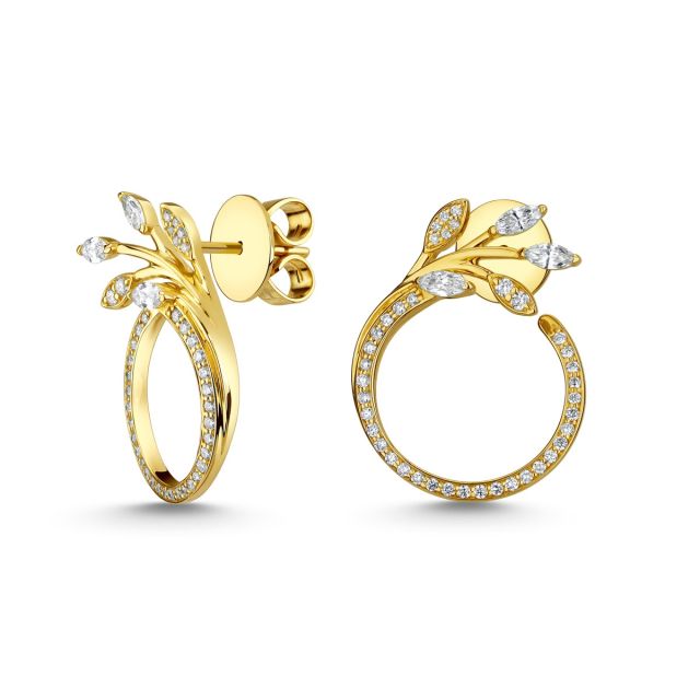 Cercei din aur de 18K cu diamante marchiză și rotunde (0,690 ct)