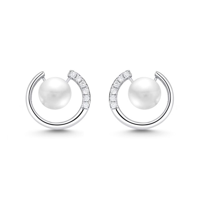 Cercei din aur alb de 18K cu perle și diamante