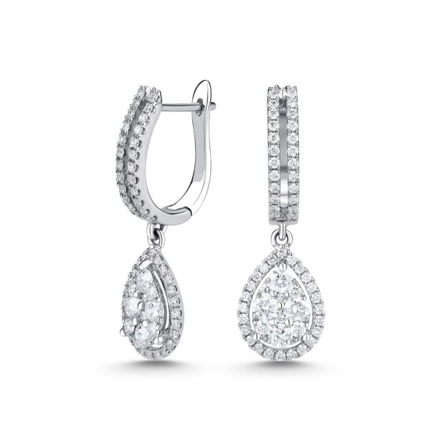 Cercei lungi din aur alb de 18K cu diamante (1,080 ct)