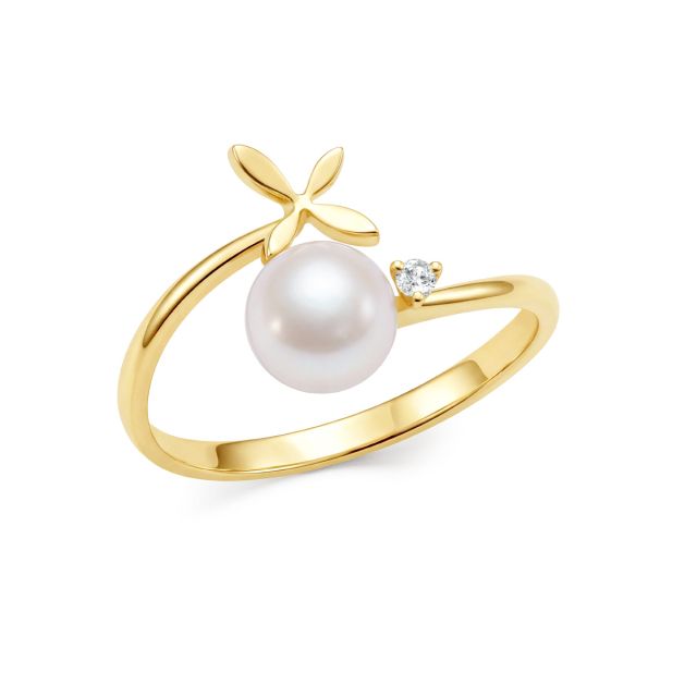 Inel din aur de 18K cu perlă și diamant