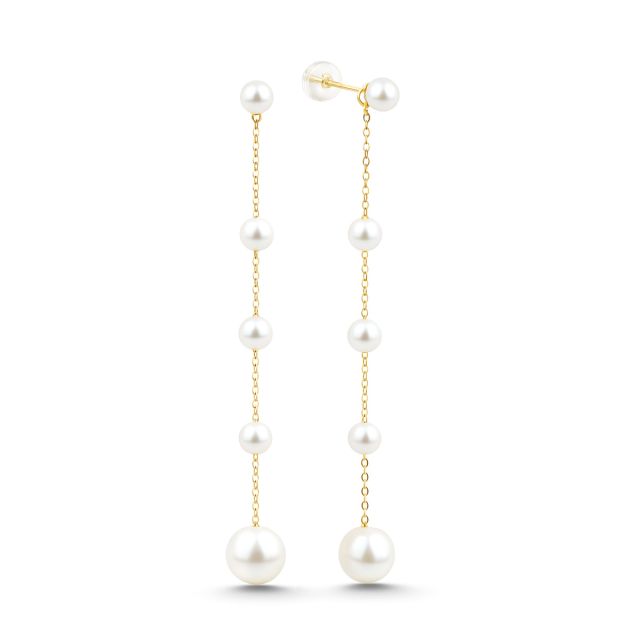 Cercei lungi din aur de 18K cu perle