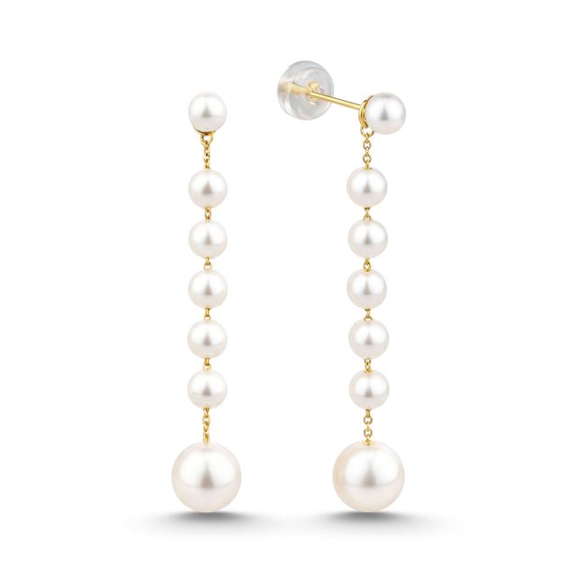 Cercei lungi din aur de 18K cu perle