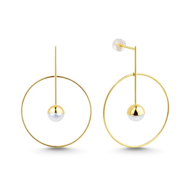 Cercei lungi din aur galben de 18K cu perle Akoya