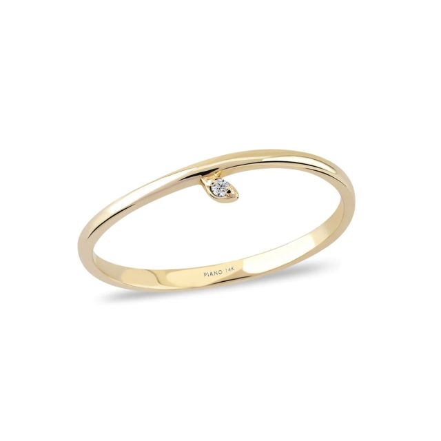 Inel Minerva din aur de 14K cu frunză de măslin cu piatră cubic zirconia
