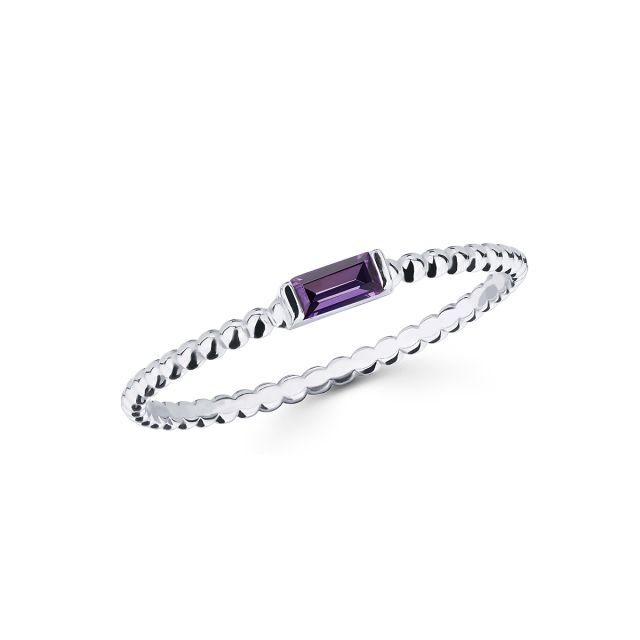Inel Ananda din aur alb de 14K cu piatră cubic zirconia mov