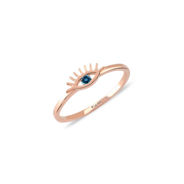 Inel Nayara cu ochi din aur de 14K cu piatră cubic zirconia albastru închis