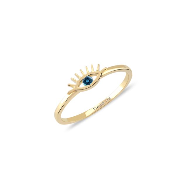 Inel Nayara cu ochi din aur de 14K cu piatră cubic zirconia albastru închis