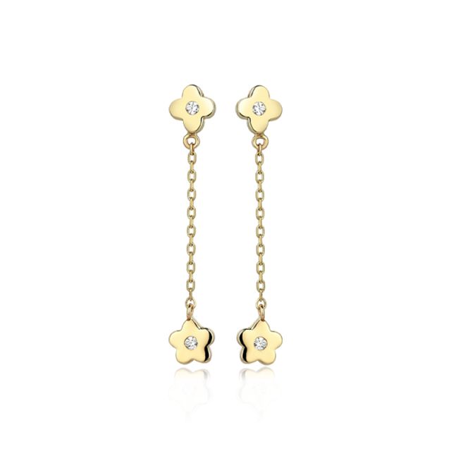 Cercei lungi Zinnia cu flori din aur de 14K cu pietre cubic zirconia