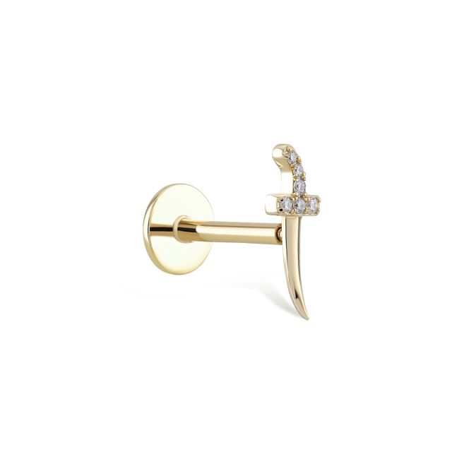 Piercing Katana din aur galben de 14K cu diamante (0,02 ct)