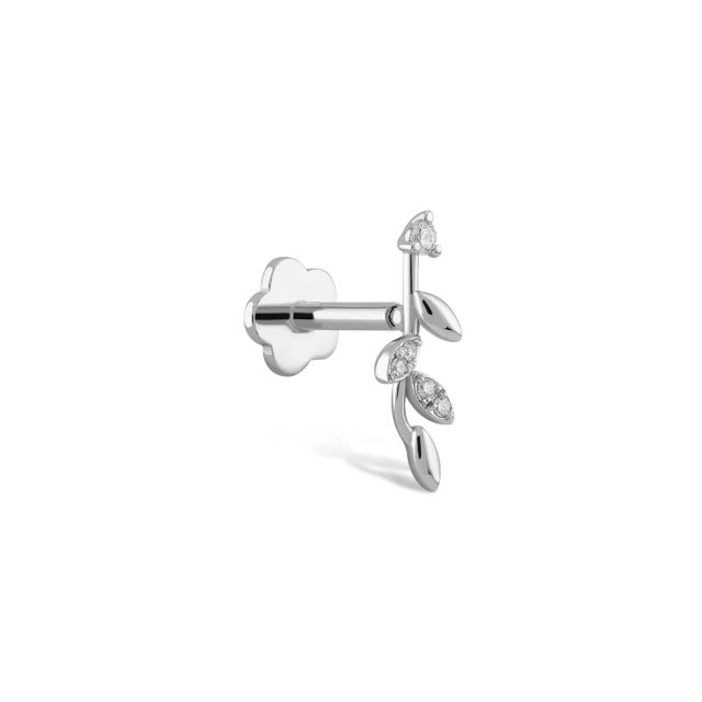 Piercing Fernanda ramură de măslin din aur alb de 14K cu diamante (0,04 ct)