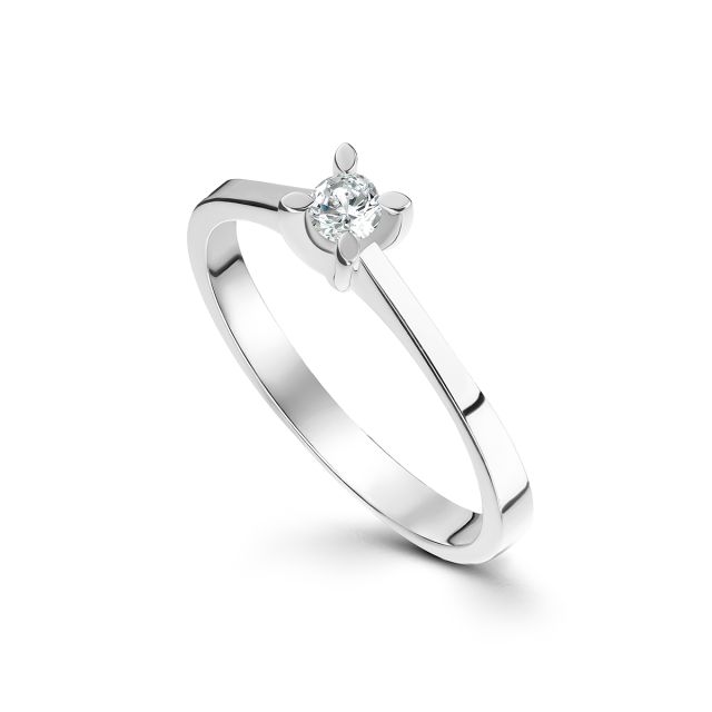 Inel Berta din aur alb de 14K cu diamant (0,100 ct)