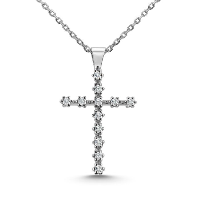 Lanț cu pandantiv cruce din aur de 14K cu diamante (0,16 ct)
