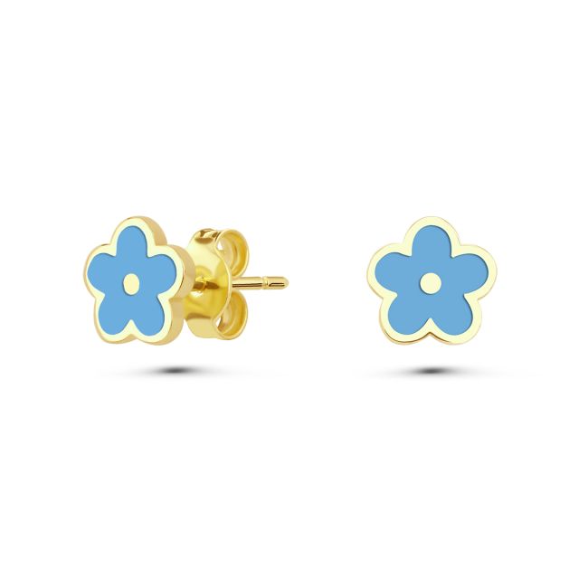 Cercei de tip stud pentru copii din aur galben de 14K cu floare cu email