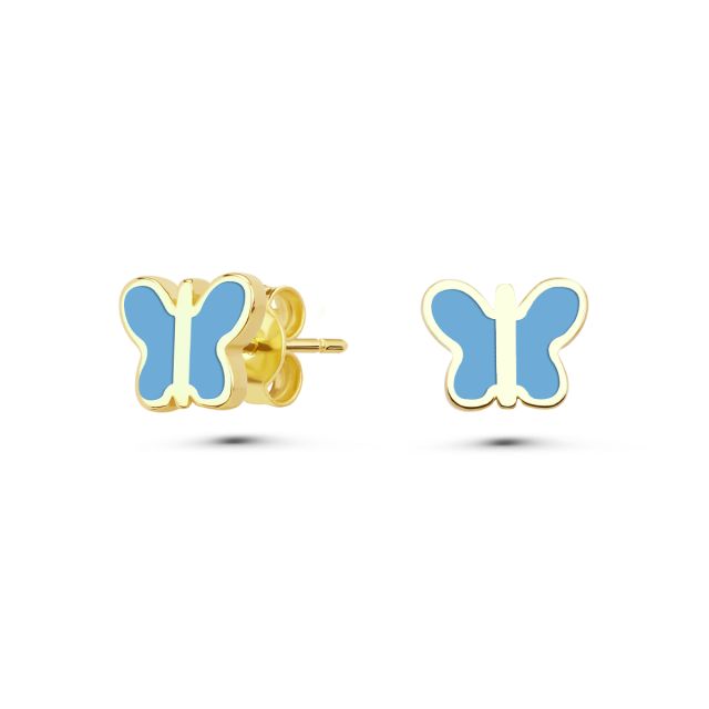 Cercei de tip stud pentru copii din aur galben de 14K cu fluture cu email