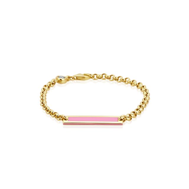 Brățară pentru copii din aur galben de 14K cu plăcuță cu email și piatră cubic zirconia