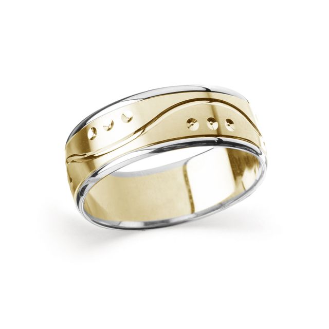 V527S Wedding Band in 14K Yellow Gold with White Rhodium Plating | Width = 6.5 mm